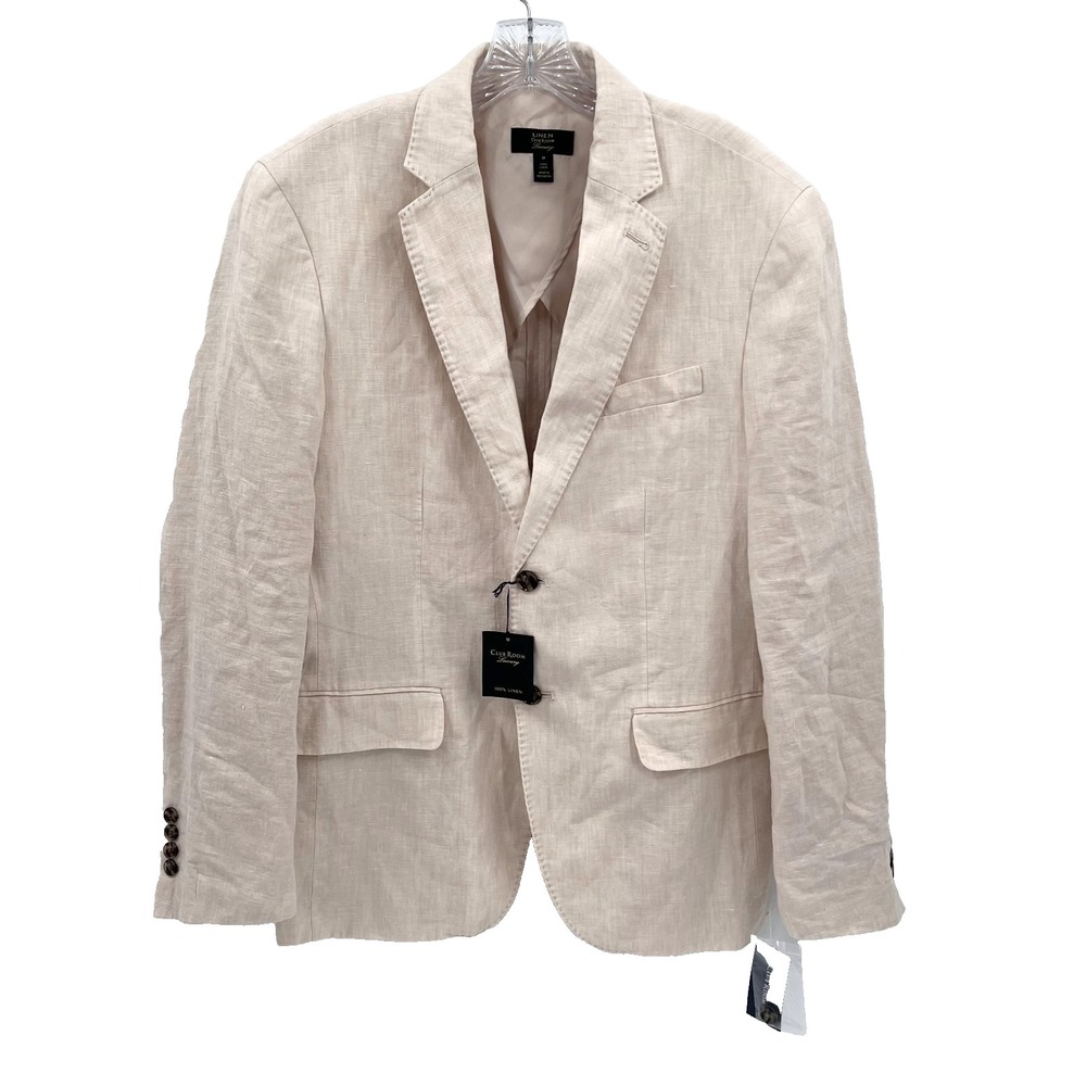 CLUB ROOM LUXURY Mens Sz M NWT Natural Khaki 100% Linen Blazer Sport Jacket $120